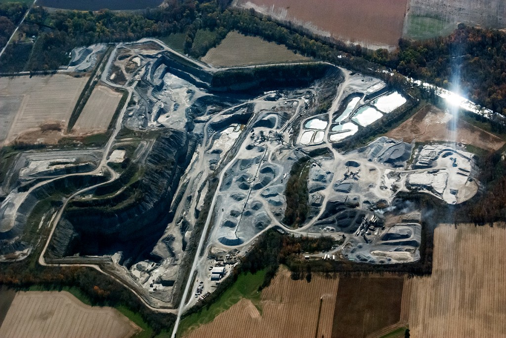 Aerial view of open pit mine