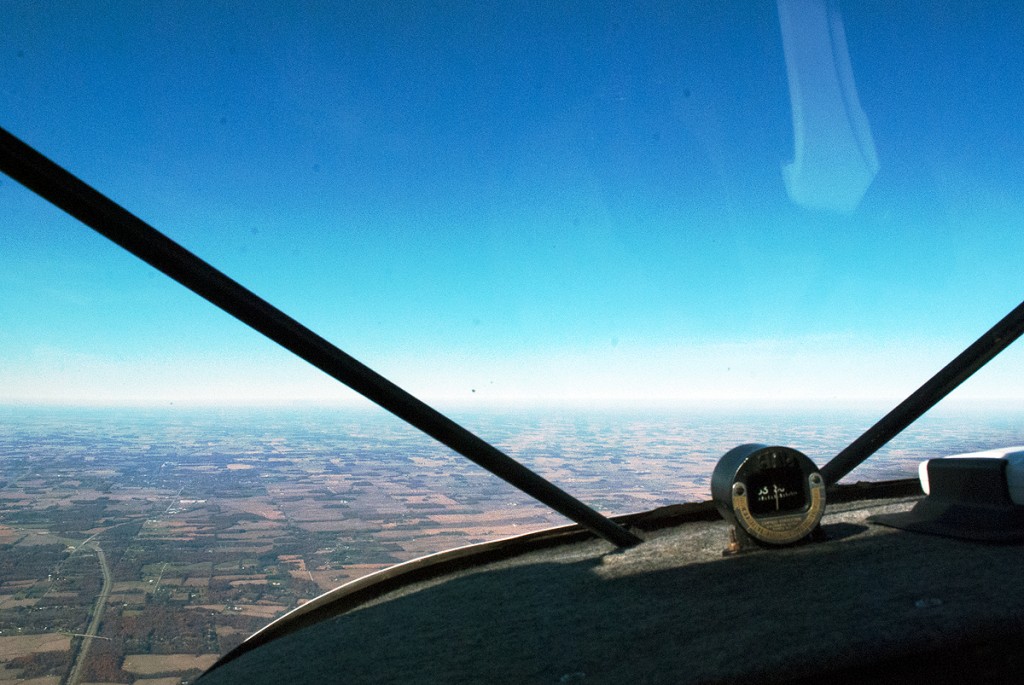 view from Piper Pacer cockpit in flight