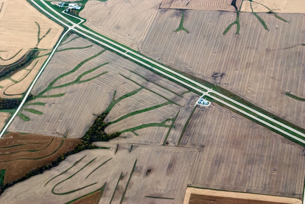 Aerial view of highway, road and creeks