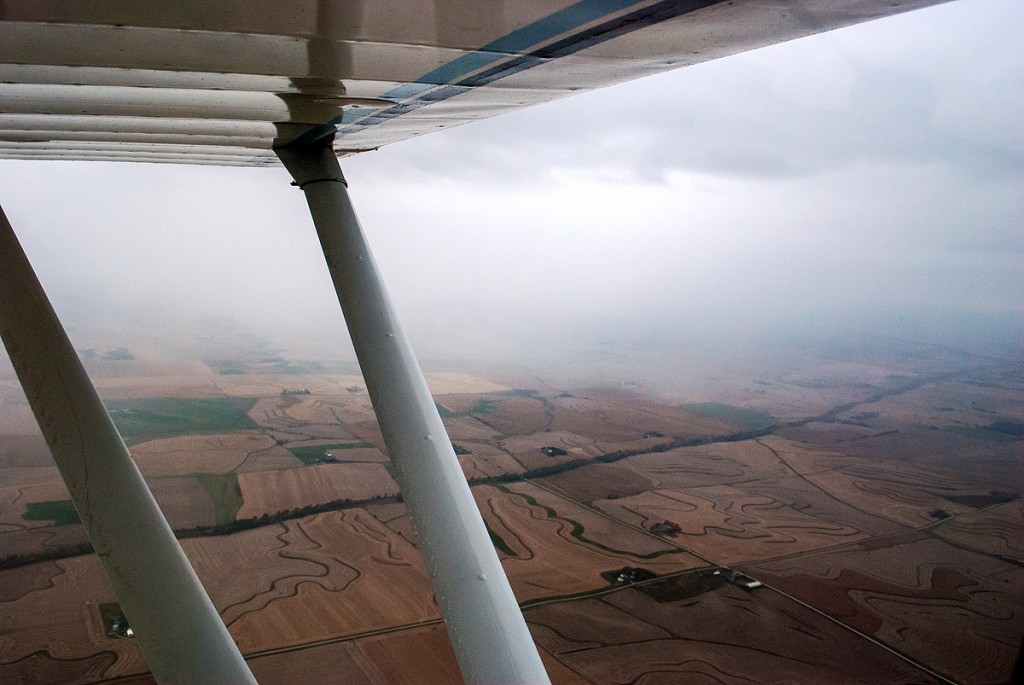 Aerial view of skirting rain showers