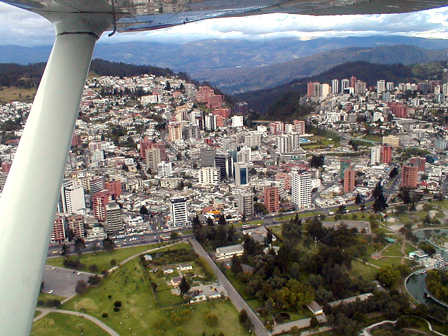 Aerial view of high-rise apartments near Quito, Ecuador where the pilot's illusion took him